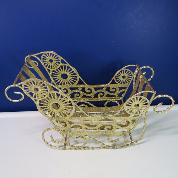 all metal Gold Sleigh with rainbow glitter Christmas Holiday Winter - Picture 1 of 11